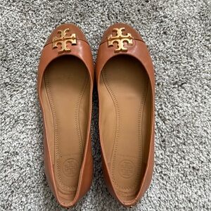 Tory Burch Tan Ballet Flats with Gold Logo
